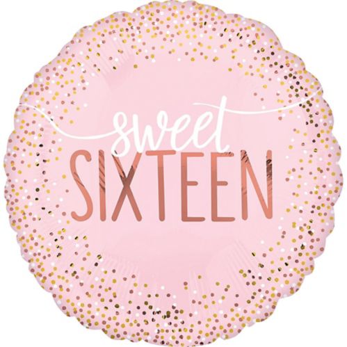 Ballon Sweet Sixteen, rose tendre et doré, 43 cm Image de l’article