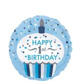 Ballon en aluminium Petit gâteau 1er anniversaire, gonflage à l’hélium inclus, bleu, 18 po | Anagram Int'l Inc.null