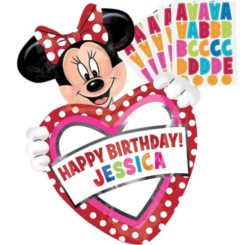 Ballon d’anniversaire en aluminium personnalisé Minnie Mouse, gonflage à l’hélium compris, 33 po Image de l’article