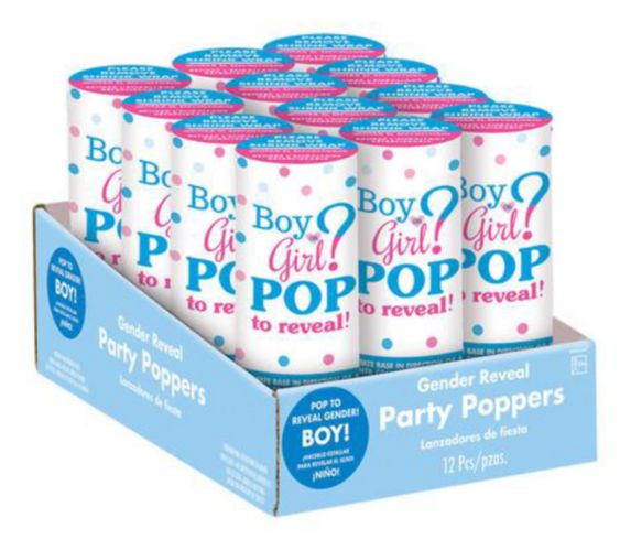 Confetti Popper, Gender Reveal Party (Boy), Baby Shower, Blue 12-pc Product image