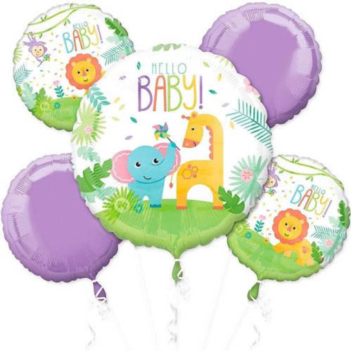 Bouquet de ballons en aluminium Fisher-Price Hello Baby pour fête prénatale/nouveau-né, gonflage à l’hélium compris, paq. 5 Image de l’article