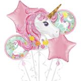Magical Unicorn Foil Balloon Bouquet for Birthday Party, Helium Inflation Included, 5-pc | Anagram Int'l Inc.null