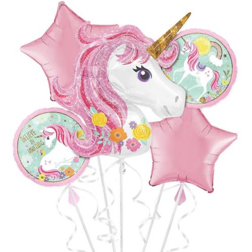 Magical Unicorn Foil Balloon Bouquet for Birthday Party, Helium Inflation Included, 5-pc Product image
