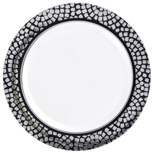 Assiettes à mosaïques en plastique de luxe, paq. 20, 7,5 po, argenté/noir Image de l’article
