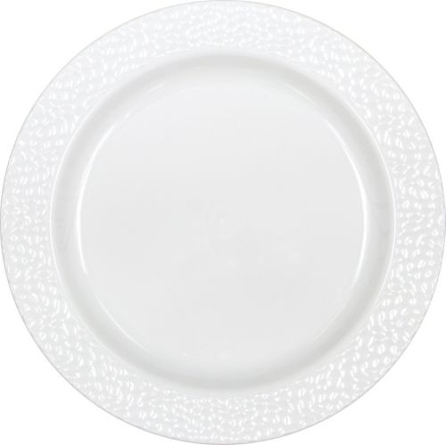 Assiettes en plastique à effet martelé, 10 po, paq. 10, blanc Image de l’article
