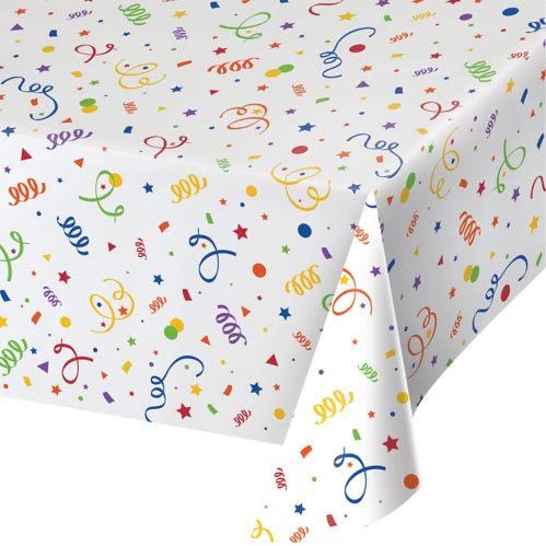 Plastic Table Cover, 54-in-x-108-in, Confetti Print Product image