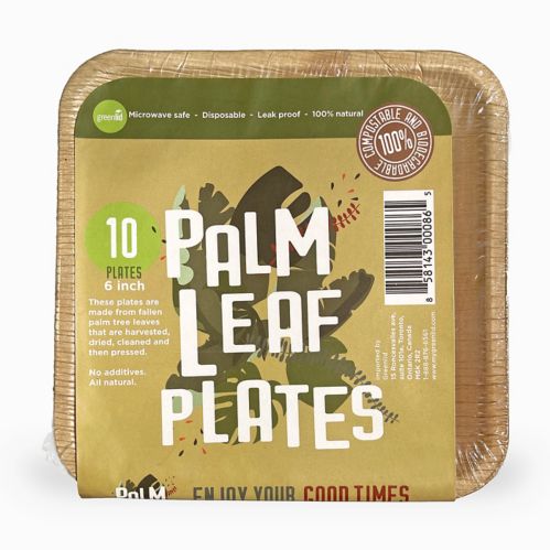 Assiettes carrées en feuilles de palmier, 6 po, paq. 10 Image de l’article