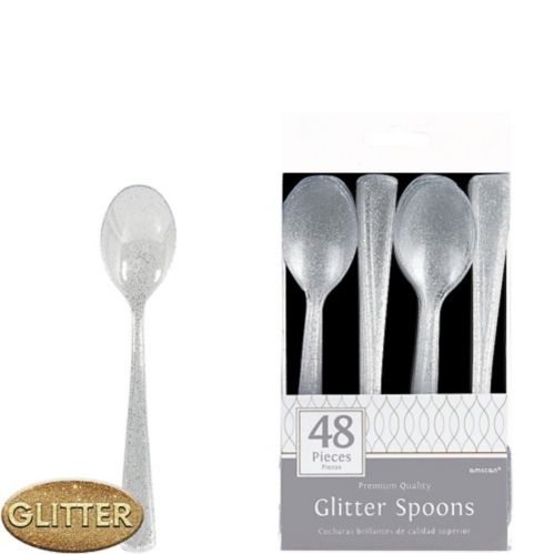 Glitter Silver Premium Plastic Spoons, 48-pk Product image