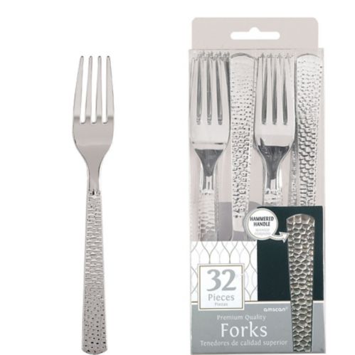 Silver Premium Plastic Hammered Forks, 32-ct  Product image