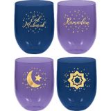 Eid and Ramadan Plastic Stemless Tumblers, Navy/Purple, 4-pk | Amscannull