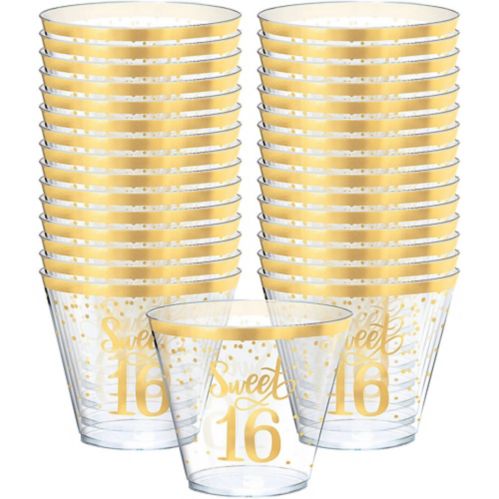 Metallic Gold Sweet 16 Plastic Cups, 30-pk Product image