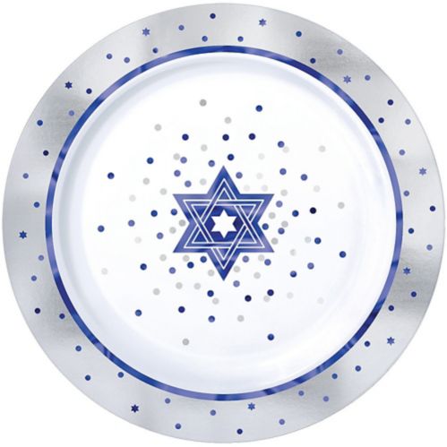 Assiettes en plastique de qualité supérieure Joyeuse fête de Pessa'h, bleu et blanc, paq. 10 Image de l’article