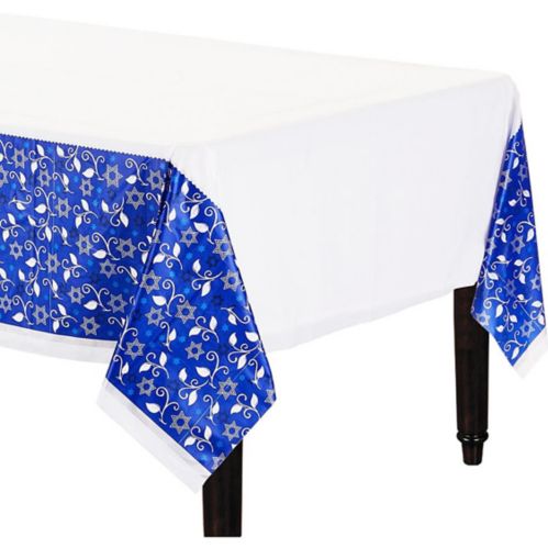 Joyous Holiday Passover Table Cover, Blue/Silver/White Product image