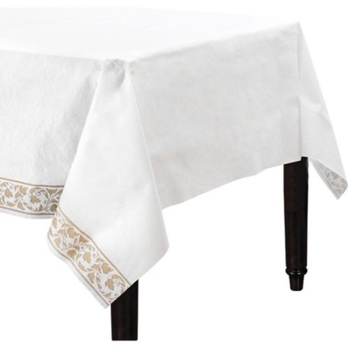 Scroll Design Premium Paper Table Cover, White & Gold Product image