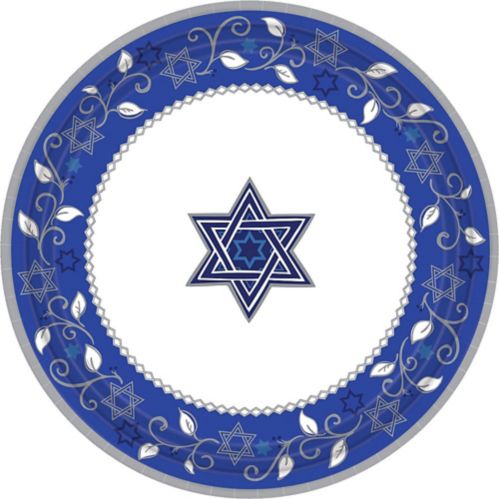 Joyous Holiday Passover Dinner Plates, Blue/Silver/White, 8-pk Product image