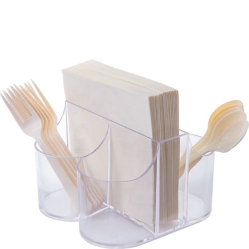Plastic Cutlery and Napkin Caddy, Birthdays, Showers, More, Clear Product image