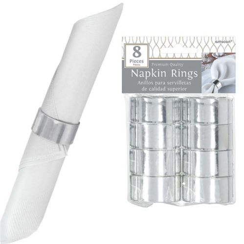 Premium Round Plastic Napkin Rings for Birthday, Party, Anniversary, Silver, 8-pk Product image