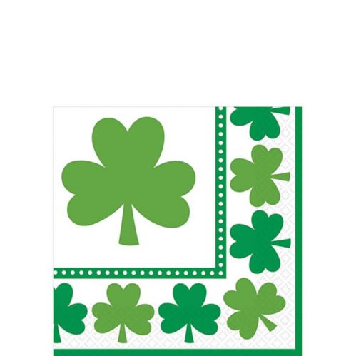 St. Patrick's Day Lucky Shamrock Beverage Napkins, Green/White, 16-pk Product image