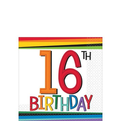 Rainbow 16th Birthday Beverage Napkins, 16-pk Product image