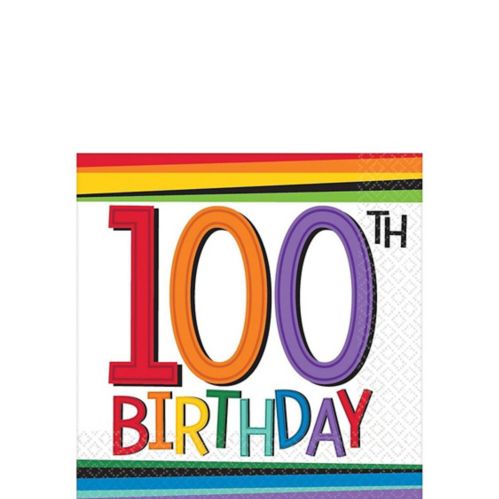 Rainbow 100th Birthday Beverage Napkins, 16-pk Product image