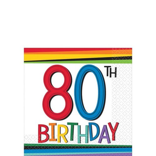 Rainbow 80th Birthday Beverage Napkins, 16-pk Product image