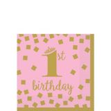 1st Birthday Small Beverage Napkins, Pink/Gold, 5-in, 16-pk | Amscannull