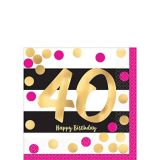 Milestone 40th Birthday Party Beverage Napkins, Metallic Pink/Gold, 16-pk