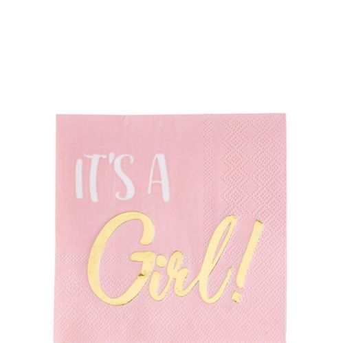 Metallic Gold & Pink It's a Girl Beverage Napkins, 16-pk Product image