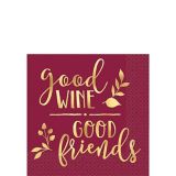 Serviettes à boissons Gold Good Wine Good Friends, or métallique, paq. 16