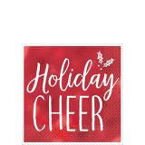 Metallic Red Holiday Cheer Beverage Napkins, 16-pk | Amscannull