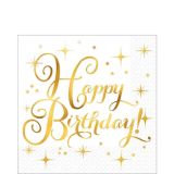 Birthday Party Lunch Paper Napkins, Metallic Gold, 16-pk