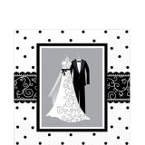 Serviettes de table de mariage, noir/blanc, paq. 16