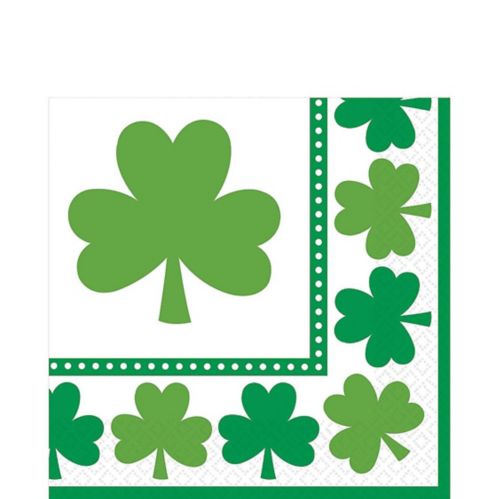 St. Patrick's Day Lucky Shamrock Lunch Napkins, Green/White, 16-pk Product image
