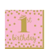 1st Birthday Lunch Napkins, Pink/Gold, 6.5-in, 16-pk | Amscannull