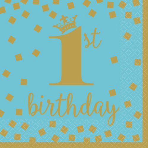 Blue & Gold 1st Birthday Lunch Napkins, 16-pk Product image