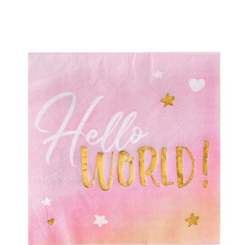 Metallic Gold & Pink Hello World Lunch Napkins, 16-pk Product image