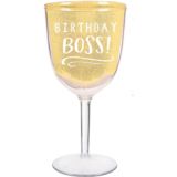 Glitter Gold Birthday Boss Wine Glass | Amscannull