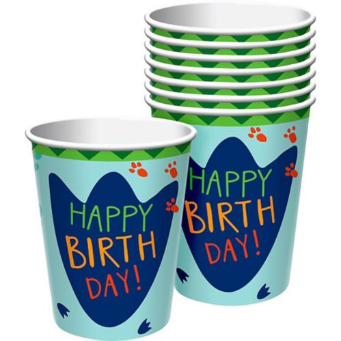Dino-Mite "Happy Birthday" Disposable Paper Cups feature Dinosaur Footprints, 9-oz, 8-pk Product image