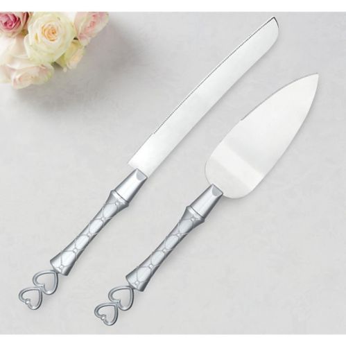 Double Heart Silver Wedding Cake Knife & Server Set, 2-pc Product image