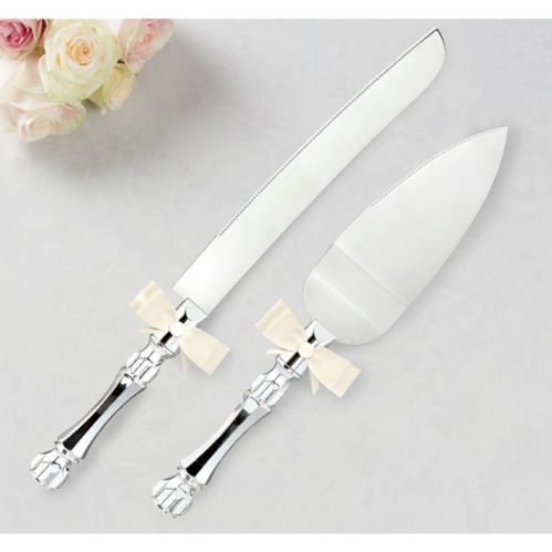 Silver Wedding Cake Knife & Server Set with Cream Bow, 2-pc Product image