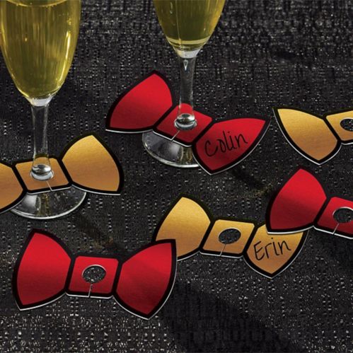 Gold & Red Bow Tie Glass Tags, 18-pk Product image