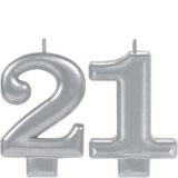 Silver 21 Birthday Candles, 2-pc
