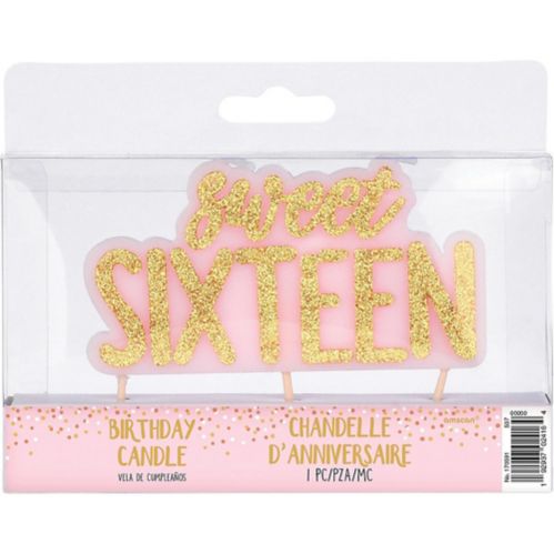 Glitter Gold  Pink Sweet 16 Birthday Candle Product image