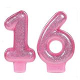 Glitter Pink Number 16 Birthday Candles, 2-pc