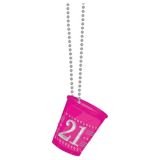 21st Birthday Shot Glass Necklace, Pink