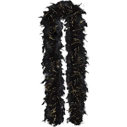 Gold Tinsel Black Feather Boa Product image