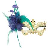 Filigree Feather Masquerade Mask, Gold/Green/Purple