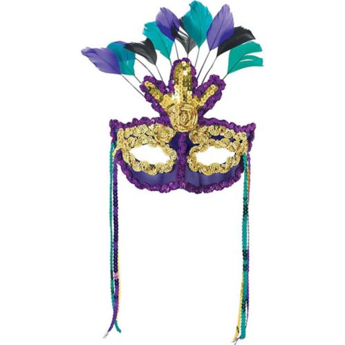 Feather Masquerade Mask, Gold/Green/Purple Product image