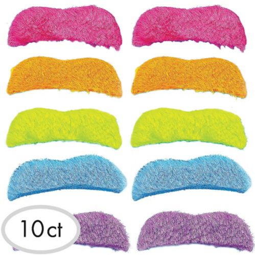 Multicolour 80s Moustaches, 10-pk Product image