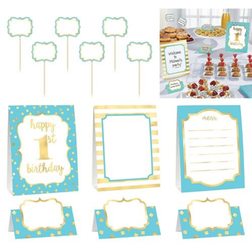 Metallic Blue  Gold 1st Birthday Buffet Decorating Kit, 12-pc Product image